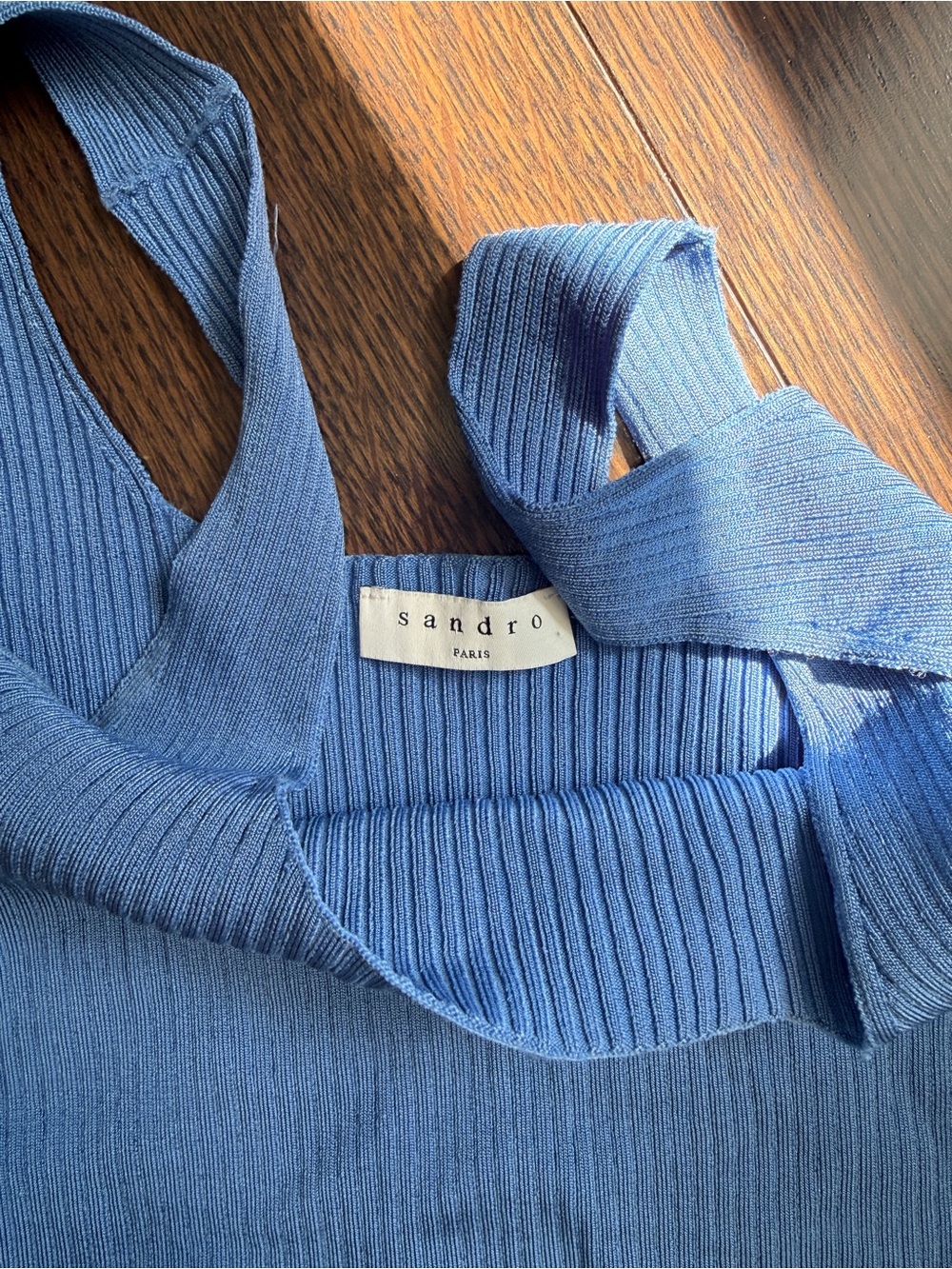 Sandro Blue Ribbed Square-Neck Tank - Picture 3 of 4